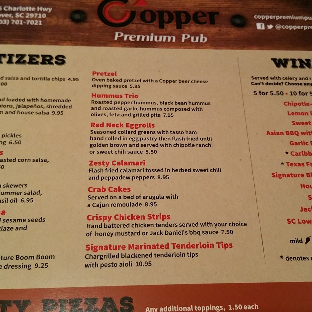 Copper Premium Pub - Menu - Pubs Near Me - Clover, South Carolina Copper Premium Pub - Menu - Pubs Near Me - Clover, South Carolina