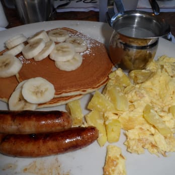 Katy's Place - Kauai Combo where the sliced bananas on top constitutes banana pancakes - Breakfast & Brunch Near Me - Carmel, California Katy's Place - Kauai Combo where the sliced bananas on top constitutes banana pancakes - Breakfast & Brunch Near Me - Carmel, California