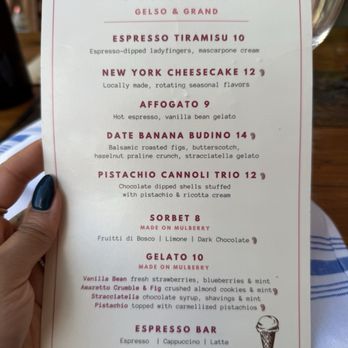 Gelso & Grand - Dessert menu - Italian Near Me - New York, New York