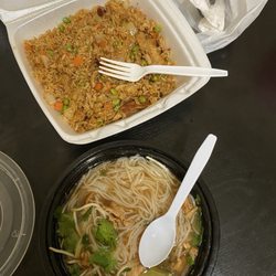 T Sandwiches - The spicy chicken, fried rice and the completed chicken noodle Pho