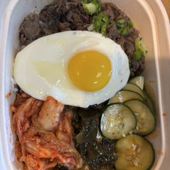 Seoul Kitchen - Korean Bulgogi Beef with kimchi, cucumbers, and seaweed. Plus an egg. - Korean Near Me - Redwood City, California