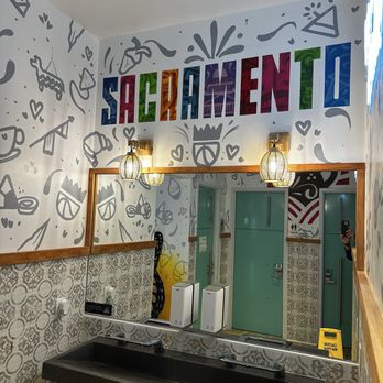 Con Azucar Cafe - Restroom with a very nice touch to represent Sacramento - Bakeries Near Me - Sacramento, California