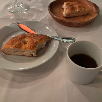 Ariana Restaurant - Starter of dehydrated mushroom, tamari, and scallion jus with herbed focaccia - French Near Me - Bend, Oregon