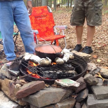 GORA - Cooking up some chili and baked potatoes on the fire pit - Campgrounds Near Me - Great Cacapon, West Virginia