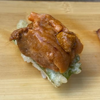 Sushi Lab Rooftop - Uni nigiri with tempura shiso leaf - Japanese Near Me - New York, New York Sushi Lab Rooftop - Uni nigiri with tempura shiso leaf - Japanese Near Me - New York, New York