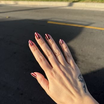 Lumi Nail Studio - X-Mas stripes mani (hard gel overlay with design) by Iris - Nail Salons Near Me - Pasadena, California