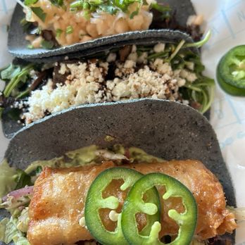 Bandit Tacos & Coffee - Oyster mushroom, Bandito, and white fish taco. - Tacos Near Me - Madison, Wisconsin Bandit Tacos & Coffee - Oyster mushroom, Bandito, and white fish taco. - Tacos Near Me - Madison, Wisconsin