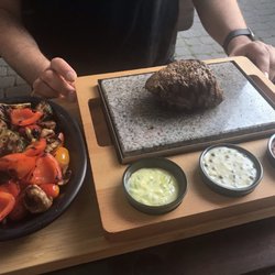 Nad Stawkiem - Steak with veggies. It came with a garlic mustard, fresh peppercorn, and rhubarb sauce. We loved the peppercorn.