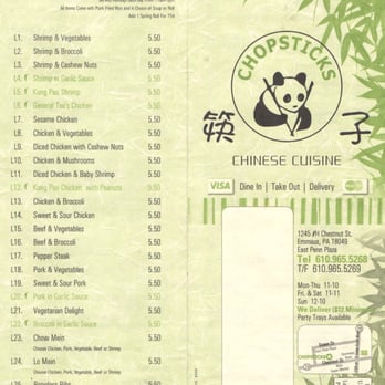 Chopsticks - a menu for a chinese restaurant - Chinese Near Me - Emmaus, Pennsylvania Chopsticks - a menu for a chinese restaurant - Chinese Near Me - Emmaus, Pennsylvania