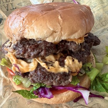 Halal Burger - Halal Majesty (double patty burger) w/ grilled onions. - Halal Near Me - San Diego, California Halal Burger - Halal Majesty (double patty burger) w/ grilled onions. - Halal Near Me - San Diego, California