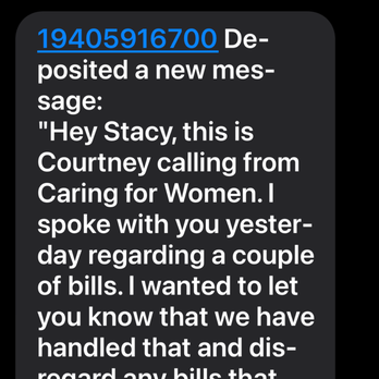 Caring For Women - Evidence that I was told by the clinic manager, Courtney that the balance would be completely written off - Obstetricians & Gynecologists Near Me - Denton, Texas Caring For Women - Evidence that I was told by the clinic manager, Courtney that the balance would be completely written off - Obstetricians & Gynecologists Near Me - Denton, Texas