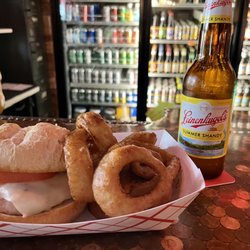 Bucknuckles Bar & Grill - Grilled chicken sandwich and Onion rings