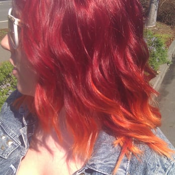 Hair Connection - One of our stylists, Laurel, and her beautiful fire ombre. - Hair Salons Near Me - McKinleyville, California Hair Connection - One of our stylists, Laurel, and her beautiful fire ombre. - Hair Salons Near Me - McKinleyville, California