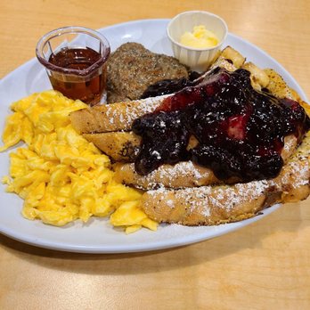 Two Chicks South - Almond poppyseed French toast combo with blueberry compote - Breakfast & Brunch Near Me - Reno, Nevada Two Chicks South - Almond poppyseed French toast combo with blueberry compote - Breakfast & Brunch Near Me - Reno, Nevada