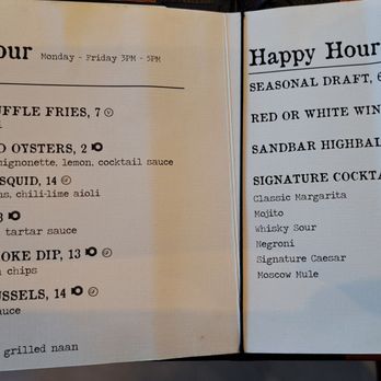 The Sandbar Seafood Restaurant - Happy Hour menu - Seafood Near Me - Vancouver, British Columbia The Sandbar Seafood Restaurant - Happy Hour menu - Seafood Near Me - Vancouver, British Columbia