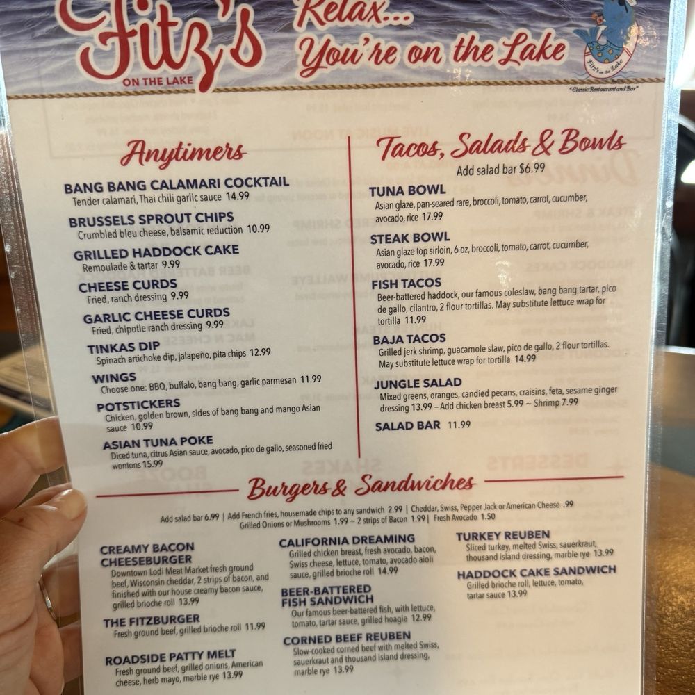 Fitz's On The Lake - Front of menu - American Near Me - Lodi, Wisconsin
