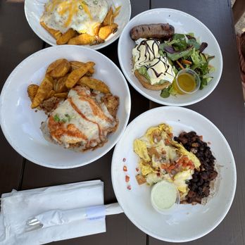 Piggy's Kitchen & Bar - Top left: Paco's migas
Top right: Ciabatta benedict
Bottom left: Chicken & biscuit
Bottom right: Runner's bowl sub quinoa for beans - Breakfast & Brunch Near Me - Houston, Texas Piggy's Kitchen & Bar - Top left: Paco's migas
Top right: Ciabatta benedict
Bottom left: Chicken & biscuit
Bottom right: Runner's bowl sub quinoa for beans - Breakfast & Brunch Near Me - Houston, Texas
