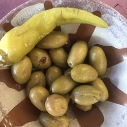 Shake Shuka - Free olives and pickled pepper.