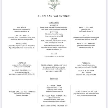 Willow - Valentine's Day menu - Italian Near Me - Sacramento, California