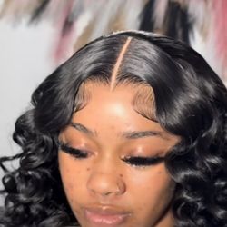 Lace frontal baby hairs install $150 wand curls add-on