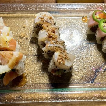 Noren Sushi Kitchen & Bar - Lemon Salmon Roll Seared Scallop Roll Spicy Hamachi Roll (Half orders) - Sushi Bars Near Me - Seattle, Washington Noren Sushi Kitchen & Bar - Lemon Salmon Roll Seared Scallop Roll Spicy Hamachi Roll (Half orders) - Sushi Bars Near Me - Seattle, Washington