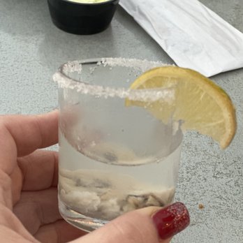 Daiquiri Deck - The Dead Man - fresh shucked oyster and ghost pepper tequila. It wasn't bad or as spicy as I thought. - Seafood Near Me - Bradenton Beach, Florida Daiquiri Deck - The Dead Man - fresh shucked oyster and ghost pepper tequila. It wasn't bad or as spicy as I thought. - Seafood Near Me - Bradenton Beach, Florida