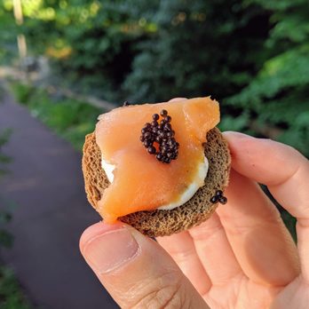 Company's Coming Catering - Wedding cocktail hour catering on the Out on a Limb Tree Canopy Walk. Salmon, caviar, toast, cheese. - Caterers Near Me - Philadelphia, Pennsylvania Company's Coming Catering - Wedding cocktail hour catering on the Out on a Limb Tree Canopy Walk. Salmon, caviar, toast, cheese. - Caterers Near Me - Philadelphia, Pennsylvania
