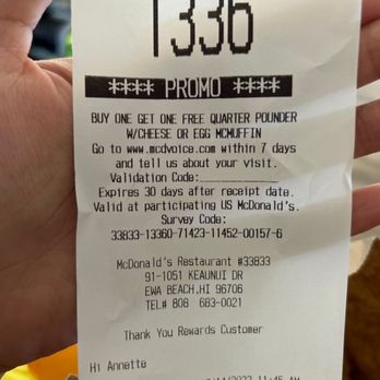 McDonald's - Receipt - Fast Food Near Me - Ewa Beach, Hawaii