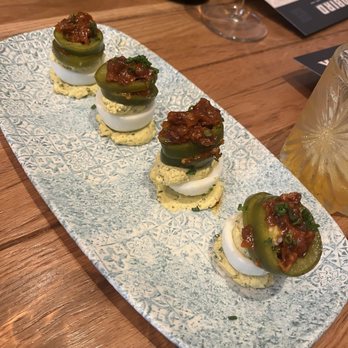 Yardbird - Deviled Eggs - Jalapeno & Bacon Jam - Southern Near Me - Dallas, Texas Yardbird - Deviled Eggs - Jalapeno & Bacon Jam - Southern Near Me - Dallas, Texas