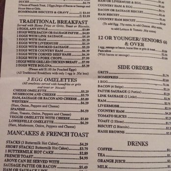Lowesville Cafe - Menu as of Feb. 2017 - Cafes Near Me - Lowesville, North Carolina
