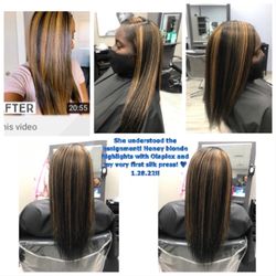 My Dominican long 4c hair My very first time ever having highlights with Olaplex and a silk press!