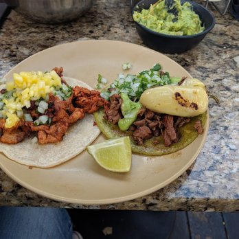 Machete Tequila + Tacos - Taco al Pastor and Steak Taco with Chile Relleno. Not bad. - Mexican Near Me - Denver, Colorado Machete Tequila + Tacos - Taco al Pastor and Steak Taco with Chile Relleno. Not bad. - Mexican Near Me - Denver, Colorado