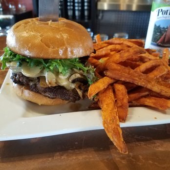 Sparky's Brewing Company - Blackboard Special: Mushroom Swiss Burger with Sweet Potato Fries - Bars Near Me - Salem, Oregon Sparky's Brewing Company - Blackboard Special: Mushroom Swiss Burger with Sweet Potato Fries - Bars Near Me - Salem, Oregon