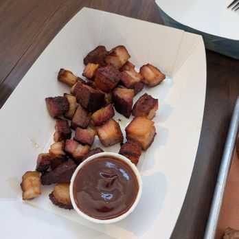 Goodland BBQ - Pork belly bites (we ate a few already). Like smoked bacon bites - Barbeque Near Me - Goleta, California