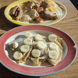 Nutella crepes with added banana And Their signature big breakfast. Can't remember the name. Nutella crepes with added banana And Their signature big breakfast. Can't remember the name.