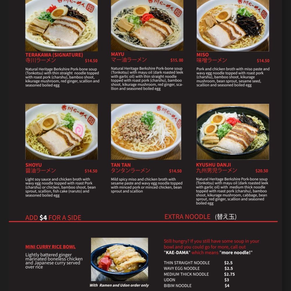 Terakawa Ramen - Menu - Ramen - 11/12/24 - Ramen Near Me - Philadelphia, Pennsylvania Terakawa Ramen - Menu - Ramen - 11/12/24 - Ramen Near Me - Philadelphia, Pennsylvania