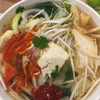 Saigon Dish - Veggie Pho!!! With some hot sauce! - Vietnamese Near Me - Lawndale, California