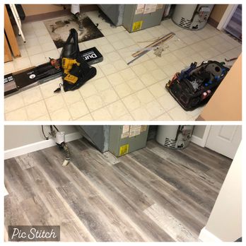 Kpf Home Improvement - Before and after "laundry room renovation". New LVP flooring, new wood base molding, and fresh wall/trim paint. - Handyman Near Me Kpf Home Improvement - Before and after "laundry room renovation". New LVP flooring, new wood base molding, and fresh wall/trim paint. - Handyman Near Me