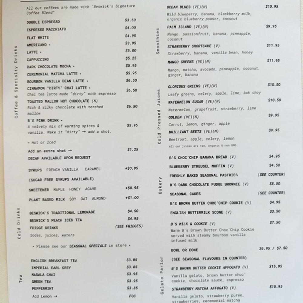 Beswick's - Menu - Bakeries Near Me - Delray Beach, Florida
