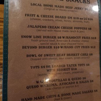 The Snow Line Saloon - One side of menu, looked good. - Bars Near Me - Oakhurst, California The Snow Line Saloon - One side of menu, looked good. - Bars Near Me - Oakhurst, California