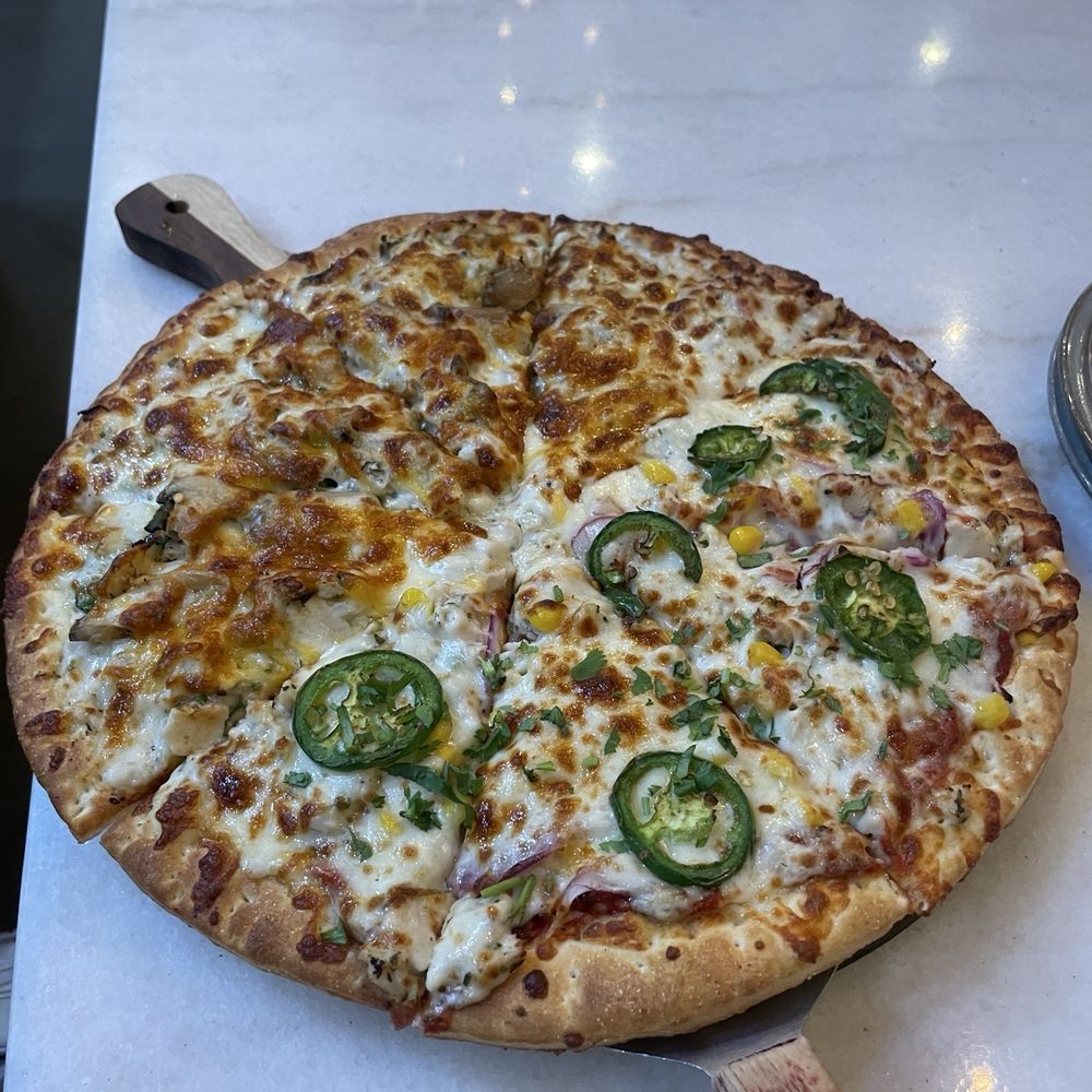 Pizza Vibes - Half and half: chicken Alfredo and franks hot - Pizza Near Me - The Colony, Texas