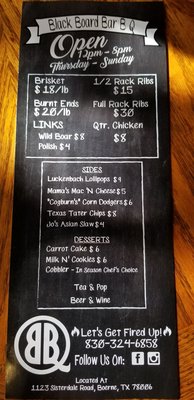 Menu photo 8 Black Board Bar B Q Sisterdale, TX