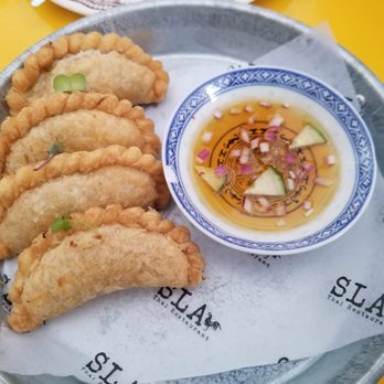 Sla Thai Restaurant - CURRY PUFF
Puff pastry ,caramelised onion ,potatoes with Thai yellow curry paste . (V) - Thai Near Me - Montclair, New Jersey Sla Thai Restaurant - CURRY PUFF
Puff pastry ,caramelised onion ,potatoes with Thai yellow curry paste . (V) - Thai Near Me - Montclair, New Jersey