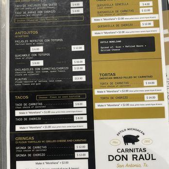 Carnitas Don Raul - Back off menu - Mexican Near Me - San Antonio, Texas