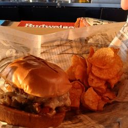 The Dive Bar - Jammin' Burger with BBQ Chips.
