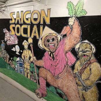 Saigon Social - Star Wars mural downstairs - Vietnamese Near Me - New York, New York Saigon Social - Star Wars mural downstairs - Vietnamese Near Me - New York, New York