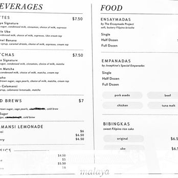 Malaya - Menu (August 11, 2026) - Coffee & Tea Near Me - Arcadia, California