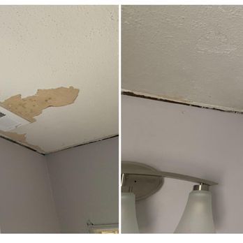 Family First Home Services - peeled ceiling; missing taped angles at ceiling/wall meeting point. - Heating & Air Conditioning/HVAC Near Me Family First Home Services - peeled ceiling; missing taped angles at ceiling/wall meeting point. - Heating & Air Conditioning/HVAC Near Me