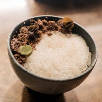 Baroo - dessert course - kiwi sorbet, hazelnut & banana cream, banana & yakult snow, hazelnut crumble - Korean Near Me - Los Angeles, California
