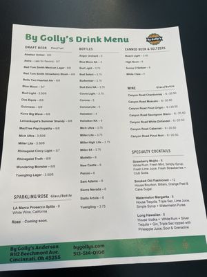 Menu photo 2 By Golly’s Bar & Grill  Cincinnati, OH